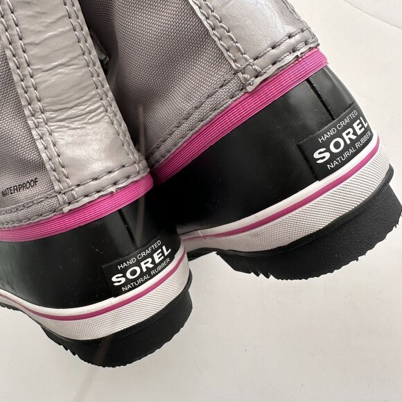 Sorel Kids Yoot Pac Nylon Snow Boots Waterproof Winter Shoes - Gray/Pink Youth 1 - Picture 6 of 9